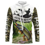 Sweat UV à capuche pêche brochet ver de terre team camouflage écailles vert prénom texte personnalisés, vue de face