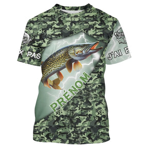 T-shirt all-over pêche brochet humour camouflage forêt prénom personnalisé J'peux pas j'ai pêche, vue de face