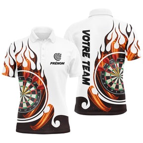 Polo fléchettes turquoise et noir homme all-over avec cibles et inscription Impact de Feu, prénom et équipe personnalisés
