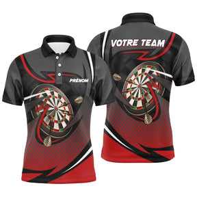 Polo fléchettes bleu et blanc homme avec cibles dynamiques Strike Vif, prénom et équipe personnalisés