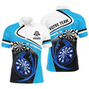 Polo fléchettes blanc et turquoise homme avec cibles Performance, prénom et équipe personnalisés