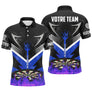 Polo fléchettes noir bleu violet homme avec couronne et cibles Élan, prénom et équipe personnalisés