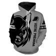 Sweat zippé chasse sanglier all-over gris motif sanglier tribal humour battue chasseur prénom personnalisé