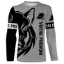 T-shirt manches longues chasse sanglier all-over gris motif sanglier tribal noir humour battue chasseur prénom