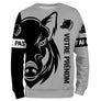 Sweat capuche chasse sanglier all-over gris clair motif tête sanglier tribal noir prénom personnalisé chasseur