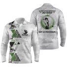 Polo manches longues golf unisexe camouflage géométrique médaillon Ben Hogan citation coup important tissu respirant