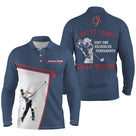 Polo manches longues golf unisexe bleu marine insert blanc silhouette golfeur citation art vérité tissu respirant