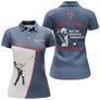Polo golf femme bleu marine insert blanc silhouette golfeur swing citation art vérité coupe cintrée tissu respirant