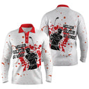 Polo manches longues golf unisexe blanc éclaboussures rouge silhouette golfeur slogan Meilleur Golfeur tissu respirant