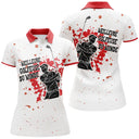 Polo golf femme blanc éclaboussures rouge silhouette golfeur swing slogan Meilleur Golfeur du Monde coupe cintrée