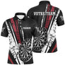Polo fléchettes noir blanc rouge homme avec cibles style urbain Darts, prénom et équipe personnalisés
