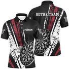 Polo fléchettes noir blanc rouge homme avec cibles style urbain Darts, prénom et équipe personnalisés