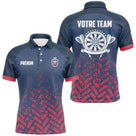 Polo fléchettes navy et rouge homme avec cibles dynamiques et éclats Darts, prénom et équipe personnalisés