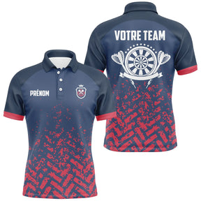 Polo Navy et Rouge Personnalisé Darts - Design Dynamique avec Cibles et Éclats – Idéal pour Équipes de Fléchettes – AL12062431 - Polo Homme