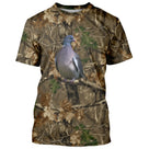 T-shirt chasse all-over camouflage forêt unisexe avec pigeon ramier sur branche feuillage automne
