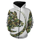 Sweat zippé chasse sanglier camouflage militaire, motif tête sanglier all-over, vêtement halieutique pour chasseur grand