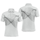 Polo golf homme blanc texture balle de golf onde sonore noire dynamique épaule arc devant coupe ajustée séchage rapide
