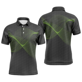 Polo golf homme rouge profond onde sonore lumineuse épaule arc dynamique devant coupe ajustée séchage rapide