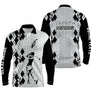 Polo manches longues golf unisexe argyle blanc noir silhouette golfeuse slogan La Vie Pleine Choix tissu respirant