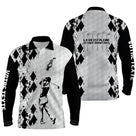Polo manches longues golf unisexe argyle blanc noir silhouette golfeuse slogan La Vie Pleine Choix tissu respirant
