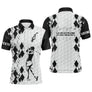 Polo golf homme argyle losange blanc noir damier silhouette golfeuse swing slogan La Vie Est Pleine de Choix Importants