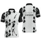 Polo golf homme argyle losange blanc noir damier silhouette golfeuse swing slogan La Vie Est Pleine de Choix Importants