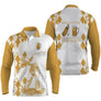 Polo manches longues golf unisexe argyle blanc jaune chope bière slogan Bière et Golf Bonheur tissu respirant