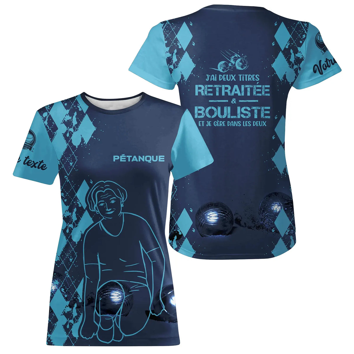 Pétanque-T-Shirt, personalisiertes Humor-Geschenk Bouliste, ich habe zwei Titel im Ruhestand und Bouliste – CT13092368
