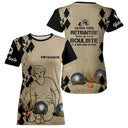 T-shirt pétanque sable beige vue détail message retraité bouliste sublimation damier élégant