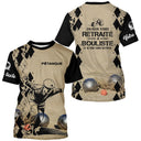 T-shirt pétanque sable beige damier silhouette joueur lancer message j'ai deux titres retraité bouliste boules