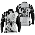 Polo pétanque homme col zippé blanc papy bouliste argyle, marquage prénom personnalisable