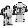 Polo papy bouliste blanc noir argyle avec silhouette bouliste et lettrage Deux titres Papy Bouliste, prénom imprimé
