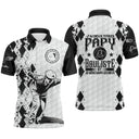 Polo papy bouliste blanc noir argyle avec silhouette bouliste et lettrage Deux titres Papy Bouliste, prénom imprimé