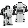 Polo papy pétanque blanc noir argyle avec silhouette bouliste et lettrage Papy Tireur Génial Plus Cool, prénom imprimé