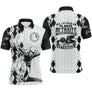 Polo pétanque personnalisé blanc noir argyle avec silhouette bouliste et lettrage Plan de retraite Pétanque, prénom