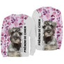 T-shirt Schnauzer Miniature femme all-over fond floral rose motif Zwergschnauzer photo prénom personnalisés