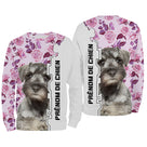 T-shirt Schnauzer Miniature femme all-over fond floral rose motif Zwergschnauzer photo prénom personnalisés