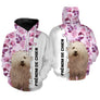 Hoodie berger hongrois femme all-over fond blanc roses violettes motif Komondor blanc photo prénom personnalisés