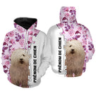 Hoodie berger hongrois femme all-over fond blanc roses violettes motif Komondor blanc photo prénom personnalisés
