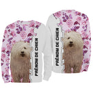 T-shirt Komondor femme all-over fond floral rose motif chien blanc cordes hongrois photo prénom personnalisés