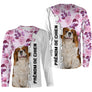 Sweat zippé Cavalier King Charles Spaniel femme all-over fond rose motif spaniel blenheim photo prénom personnalisés