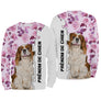 T-shirt Cavalier King Charles Spaniel femme all-over fond floral rose motif spaniel blenheim photo prénom personnalisés
