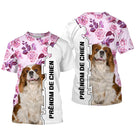 Sweat capuche Cavalier King Charles femme all-over fond floral rose motif spaniel blenheim photo prénom personnalisés