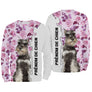 Hoodie Schnauzer Géant femme all-over fond blanc roses violettes motif Riesenschnauzer photo prénom personnalisés