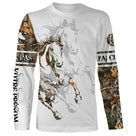 T-shirt cheval manches longues tatouage tribal camouflage slogan J'peux pas J'ai Cheval prénom personnalisé