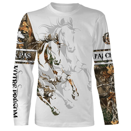 Alpenext T-shirt Manches Longues Amoureux des Chevaux, Tatouage, Camouflage, 3D All-Over Imprimé Shirt Personnalisé, Cadeau Chevaux Passion, J'peux Pas, J'ai Cheval - CTS070522013