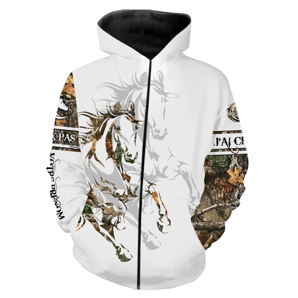 Alpenext Sweat A Capuche Zippé Amoureux des Chevaux, Tatouage, Camouflage, 3D All-Over Imprimé Shirt Personnalisé, Cadeau Chevaux Passion, J'peux Pas, J'ai Cheval - CTS070522013