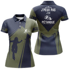 Polo pétanque bleu marine vert kaki vue dos message j'peux pas j'ai pétanque silhouette tireur