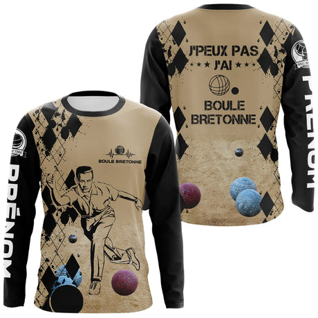 Polo Personnalisé, Cadeau Humour Bouliste, J'Peux Pas J'ai Boule Bretonne - CT14112348 - T-shirt à manches longues sable