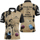 Polo boule bretonne homme sable humour j'peux pas devant joueur boules colorées prénom manche personnalisé